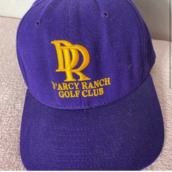 Vintage DeLong Royal Purple Yellow D’Arcy Ranch Golf Club Embroidered Logo 7 3/8 - Picture 2 of 11
